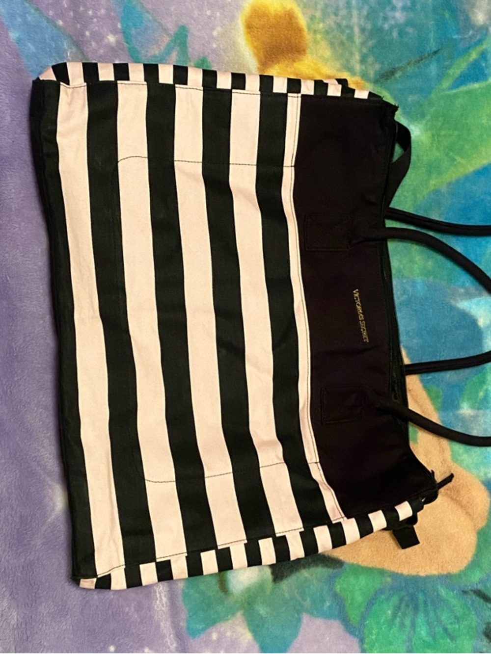 Victoria's Secret Black and Pink Striped Tote